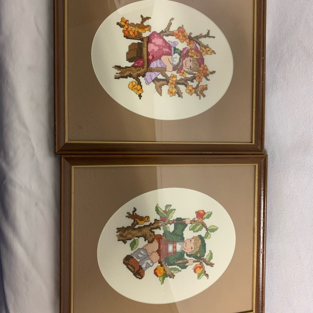 Michaels Framed Cross-Stitch Art with Brown Frame